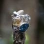 Кольцо Дзен с необработанным цитрином, турмалином и голубым топазом